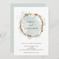 Rustic Pine Berries Christmas Wedding Invitation