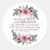 Pink Floral Christian Bible Verse Isaiah 40 Classic Round Sticker