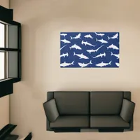 Shark Frenzy Blue and White Patterned Rug