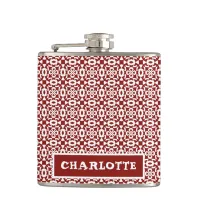 Red And White Christmas Mandala Pattern Name Flask