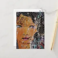 abstract collage with face education games words postcard