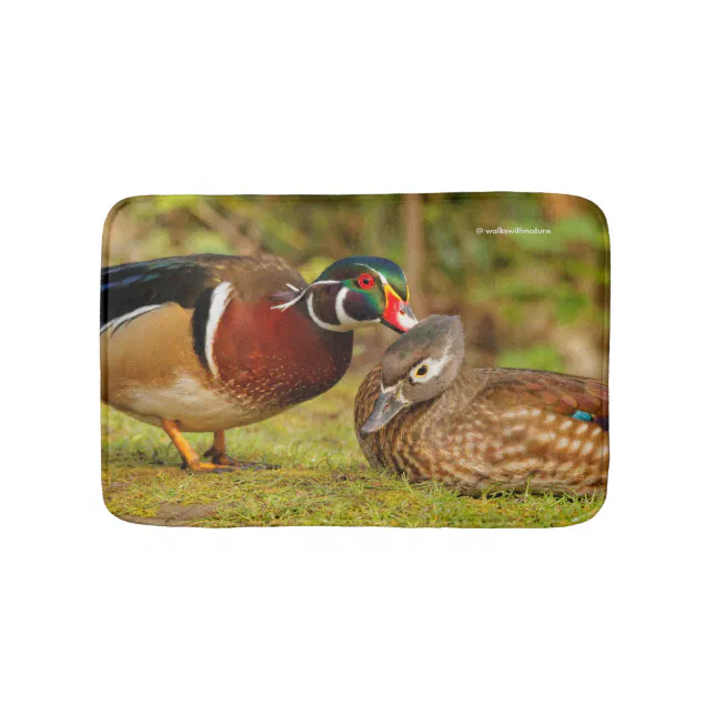 A Beautiful Touching Moment Between Wood Ducks Bathroom Mat