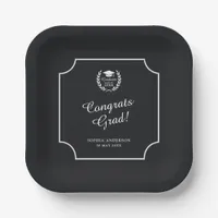 Custom Black Square Graduation Party Paper Plates