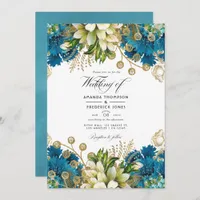 Vintage Turquoise and Gold Chic Floral Wedding Invitation