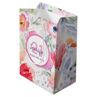 21st birthday pink florals pastel name medium gift bag