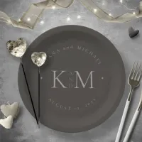 Chic Neutrals Wedding Initials Charcoal ID1020 Paper Plates