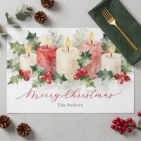 Watercolor Holly Candle Family Christmas Placemat