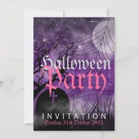 Halloween Moon & Spider Web Purple Invitation