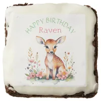 Personalized Baby Deer in Flowers Girl's Birthday  Brownie