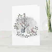 Watercolor Rabbits Christmas Tree Card