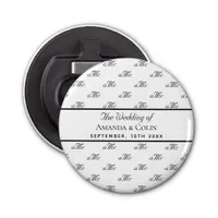 Black white monogram couple initials wedding bottle opener