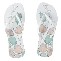 WEDDING SHOES | Modern Seashells Coral Teal Flip Flops