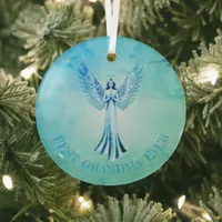 Best Grandma Ever | Marble Effect Angel Teal Glass Ornament