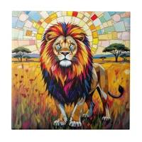 Vibrant Colorful Lion Mosaic   Ceramic Tile