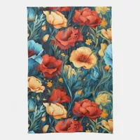 Beautiful Yellow and Red Flowers Botanical Print Kitchen Towel