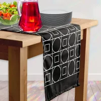 Modern Abstract Geometric Patterned Black & White Short Table Runner