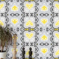 Elegant Symmetrical Yellow Gray Black Ornaments Wallpaper