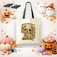 Cute Mummy Puppy Trick or Treat Halloween Graphic Tote Bag