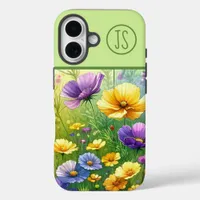 Yellow and Purple Wildflowers Monogrammed iPhone 16 Case