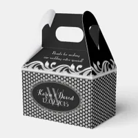 Silver Fleur Geometric Pattern Black White Party Favor Boxes