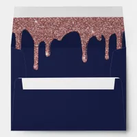 Navy Blue Rose Gold Sparkle Glitter Drips Envelope