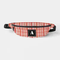 Plaid Pattern Gingham Check Red White Monogram Fanny Pack