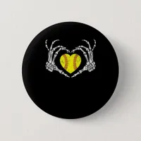 Softball Heart Skeleton Hand Halloween Costume Fun Button