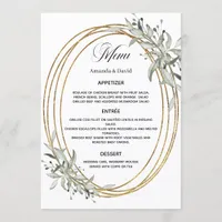 Sage green greenery gold wedding dinner menu