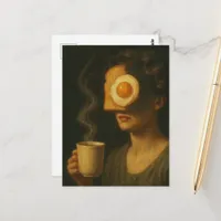 Surreal Breakfast Woman Toast Egg and Coffee Postcard
