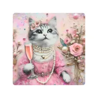 Adorable Cat in a Pink Dress With Pearls  Metal Print