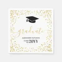 Graduate Gold Glitter Confetti Graduation Party Napkins