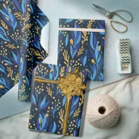 Blue Yellow floral Hanukkah Pattern Wrapping Paper