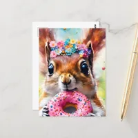 Adorable Squirrel With a Donut Postcard