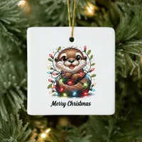 Christmas Otter Christmas Ceramic Ornament