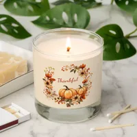 Thankful Pumpkin and Autumn Flowers Wreath Scented Candle