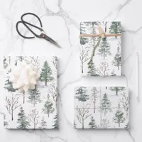 Rustic Pine Trees Forest Watercolor Winter Wrapping Paper Sheets