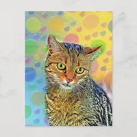 Cute kitten - abstract - colorful painting postcard