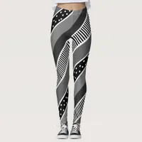 Black and White Lines and Polka Dot Abstract Leggings