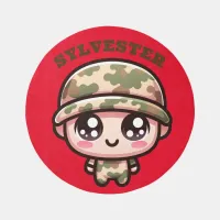 Cute Kawaii Army Camouflage Monogram on Red | Rug