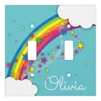 Cute Pretty Girly Rainbow Stars Sky Clouds & Name  Light Switch Cover