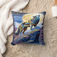 Majestic Wolf Howling Under Full Moonlight Throw Pillow