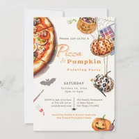 Modern Halloween Pizza & Pumpkin Painting Party  Invitation