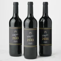 Cheers to the New Year Business Logo Black & Gold Wine Label