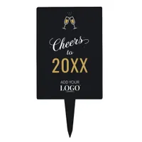 Elegant Business Logo Black & Gold New Year Party Cake Topper