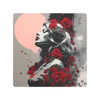 Woman with Red Roses Metal Print