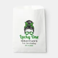  Messy Bun Lucky One 1st Birthday Girl  Favor Bag