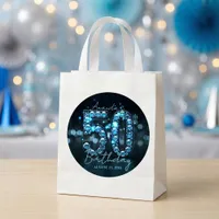 Teal Blue Diamonds & Black Glamorous 50th Birthday Classic Round Sticker