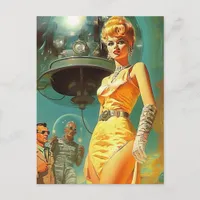 Retro Space Woman Postcard