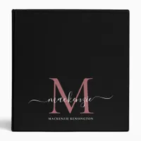 Luxury Black Pink Rose Gold Monogram 3 Ring Binder