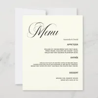 Wedding classic ivory dinner menu card